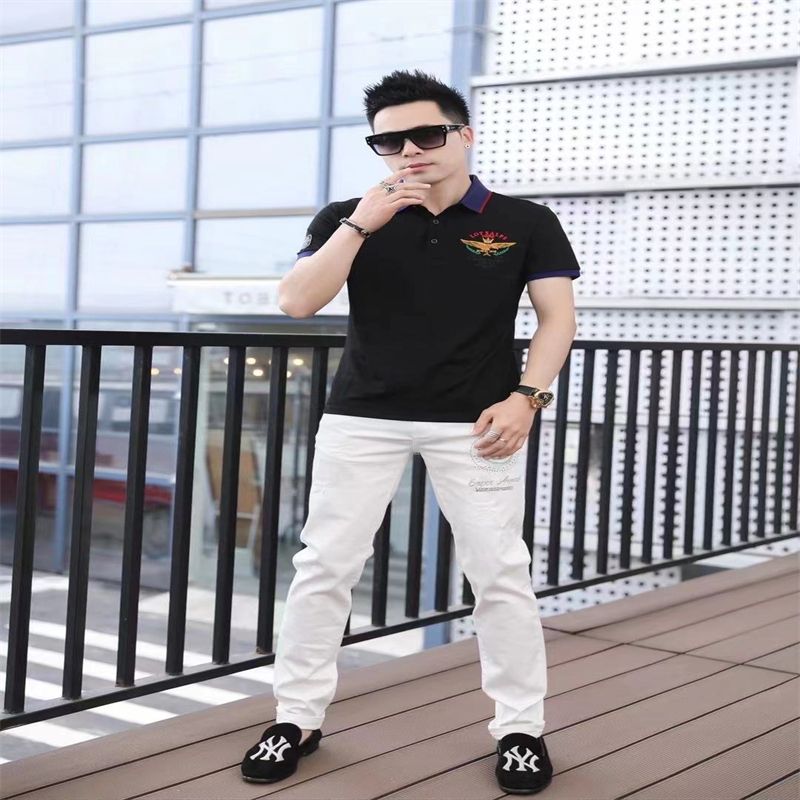 Summer men's top short sleeve T-shirt Cool youth slim-fit crewneck printed base shirt 2