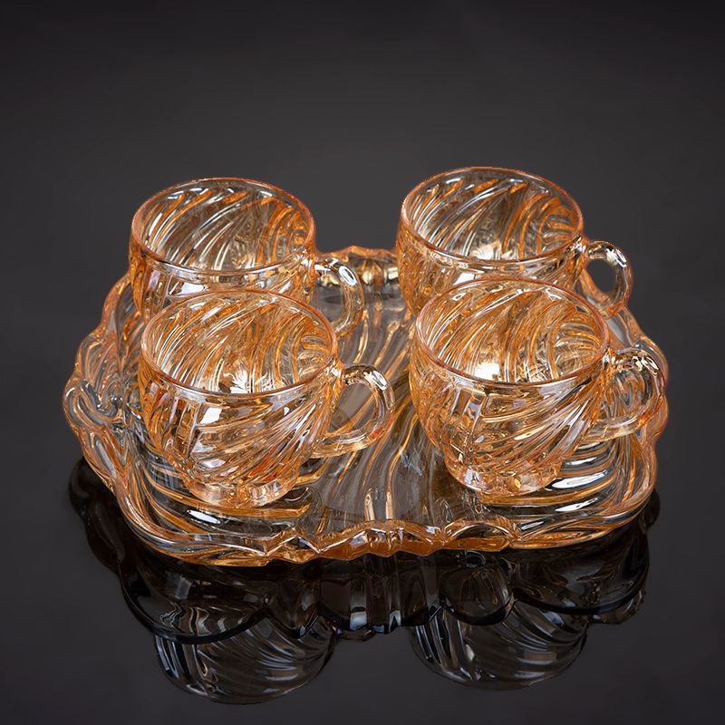 High-end crystal glass tea cup set for home use, electroplated amber BMPE-HL02-4T-HP