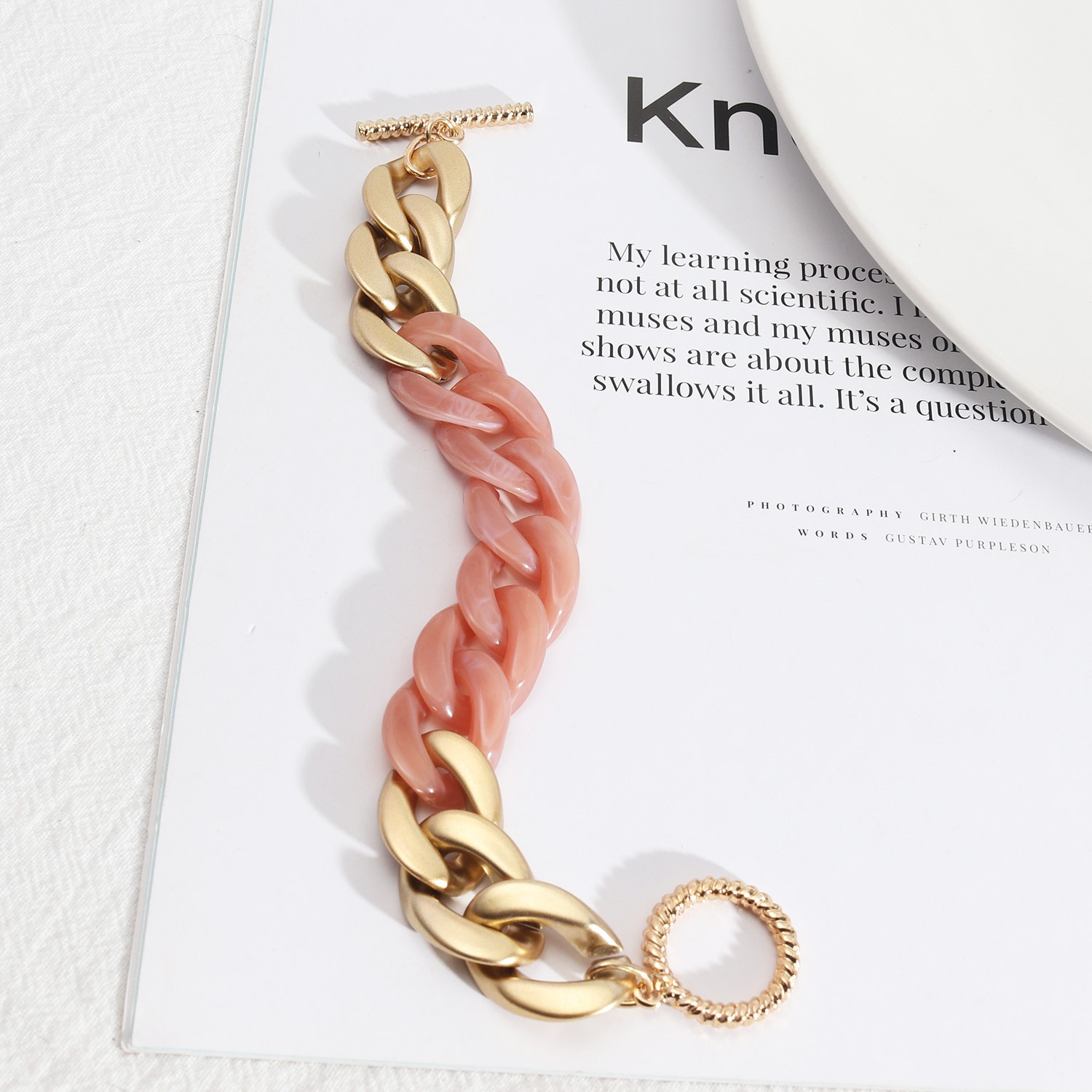 European and American exaggerated acrylic two-color ccb combination OT clasp simple two-piece women's bracelet detail image 1