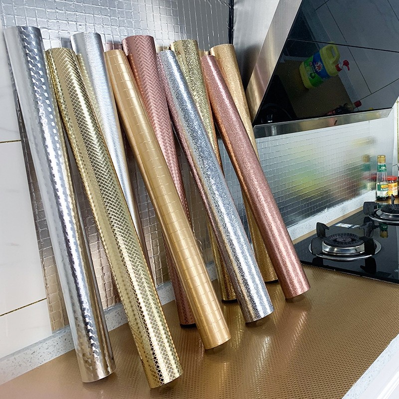 【 Yuming 】 Wholesale 10-meter kitchen oil-proof self-adhesive paper, thickened waterproof aluminum foil, wear-resistant and high-temperature resistant wallpaper A1-5 detail image 2