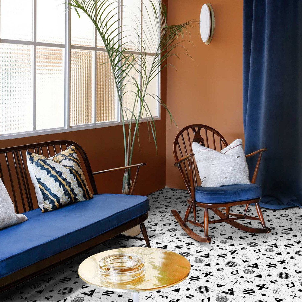 Mengruiya home commercial terrazzo floor renovation DZ33 with simple European black and white creative floor tiles and PVC protective film detail image 1