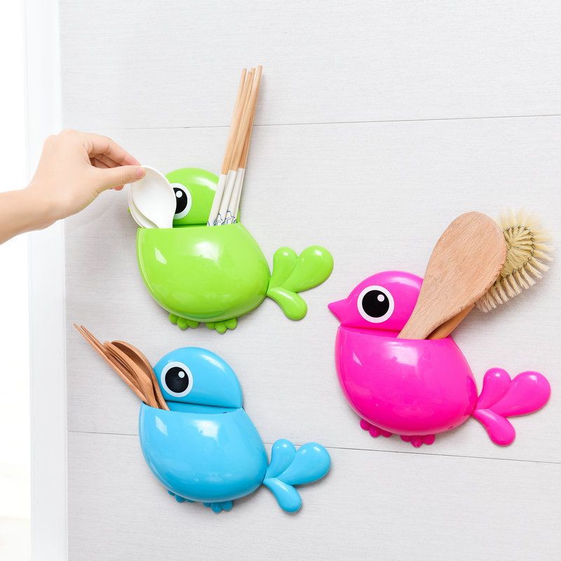 Wholesale cute and creative bird powerful suction cup toothbrush holder, washbasin storage box, bird toothbrush box, toothbrush seat bag full figure