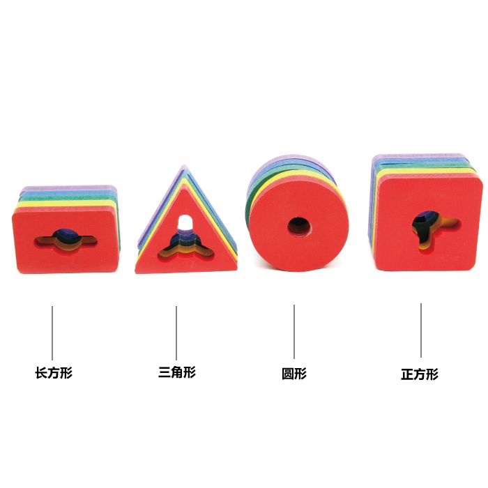 Wooden toys, educational, colorful four-column geometric building block sets, highly entertaining, logical thinking ability cultivation, parent-child games, hand-eye coordination exercise, early education enlightenment toys accompany your growth Specification image