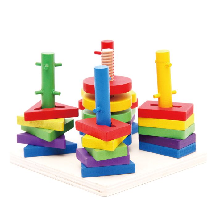 The wooden colorful five-column geometric building block set column is highly entertaining and rich in color. It can cultivate logical thinking ability, and is a parent-child game that exercises hand-eye coordination. It is an early education and enlightenment toy that accompanies your growth details Picture