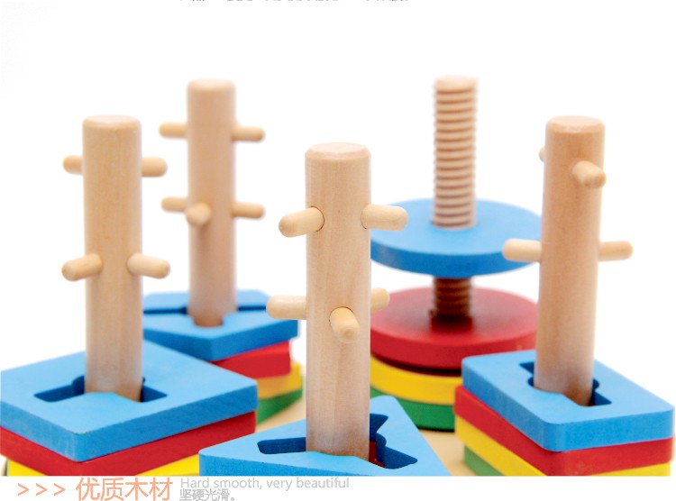 The wooden toy educational circular five-column geometric set column is highly entertaining and colorful. It helps cultivate logical thinking ability. Parent-child games exercise hand-eye coordination. Early education enlightenment toys accompany you to success detail image 6