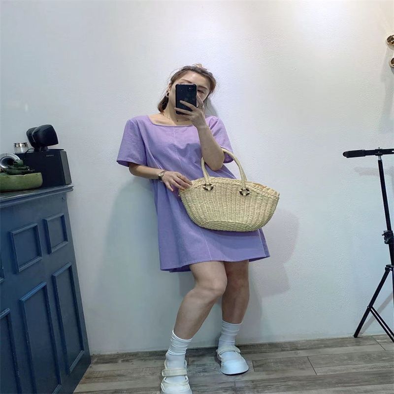 2021年夏季新款中长款宽松显瘦修身流星女装时尚休闲V领女式连衣裙8