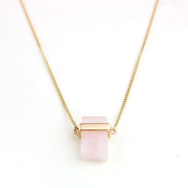 A rectangular natural rose quartz necklace set with a high-end and niche design for European and American export jewelry detail image 1