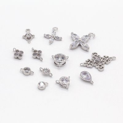 DIY饰品材料配件银色手工材料 白锆石带孔镶钻配件