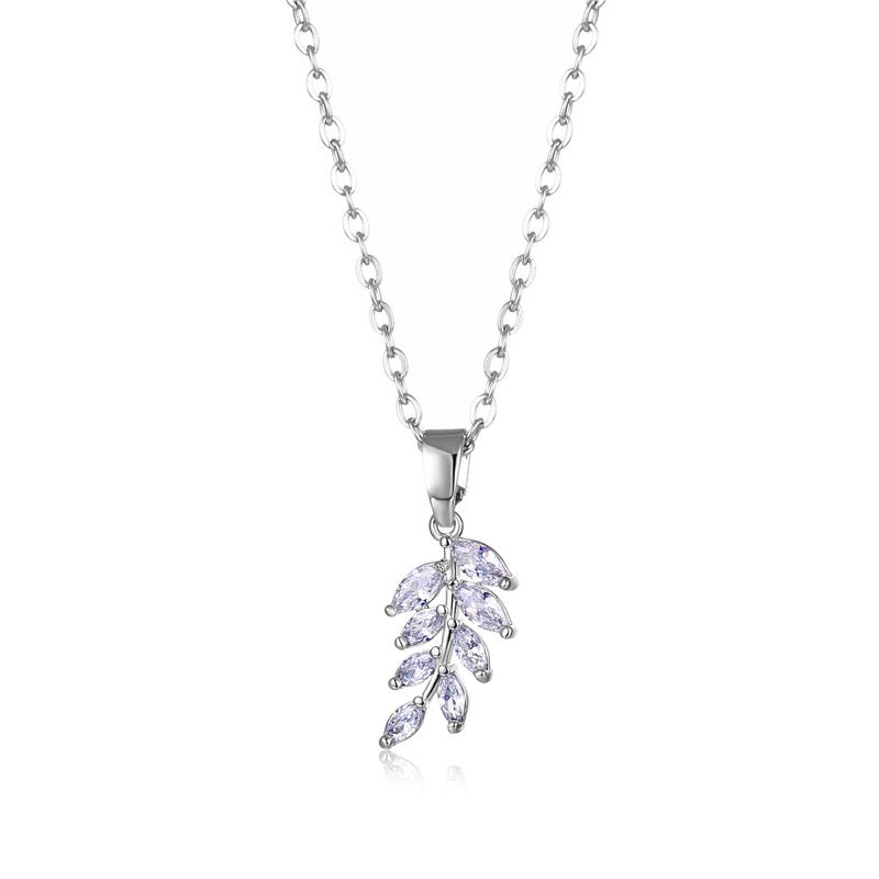 A simple and elegant pendant necklace for women in the shape of European and American fashionable leaves and inlaid with glass zircon