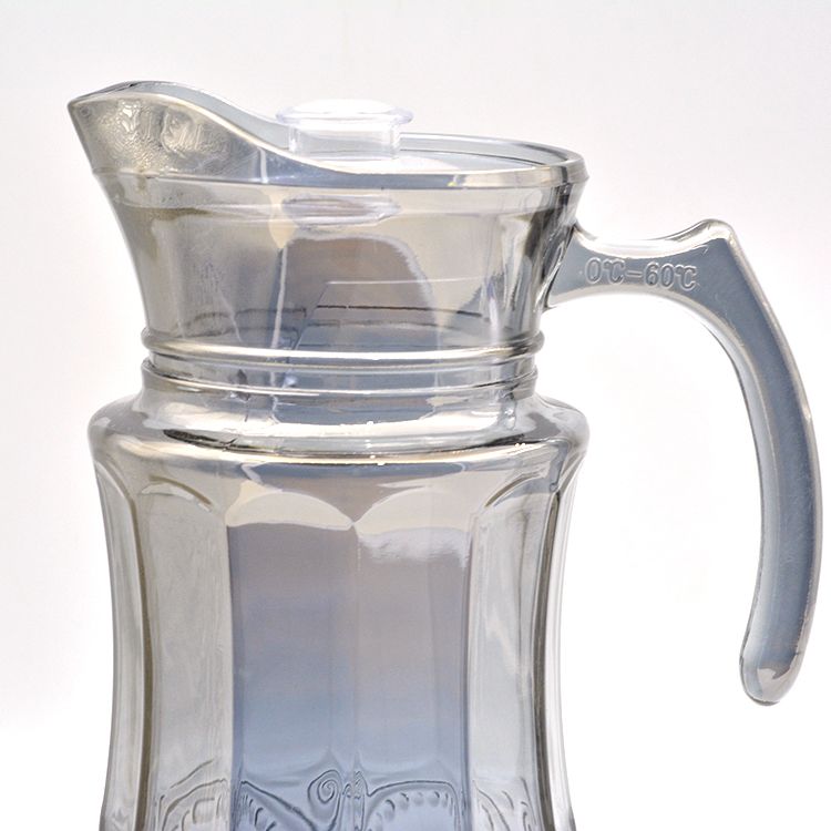 Household large-capacity glass cold water kettle, juice kettle J-135WFY electroplated colored glass water kettle Specification image