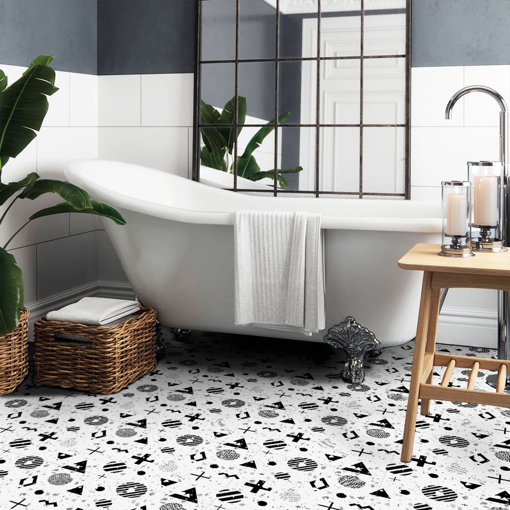 Mengruiya home commercial terrazzo floor renovation DZ33 with simple European black and white creative floor tiles and PVC protective film detail image 2
