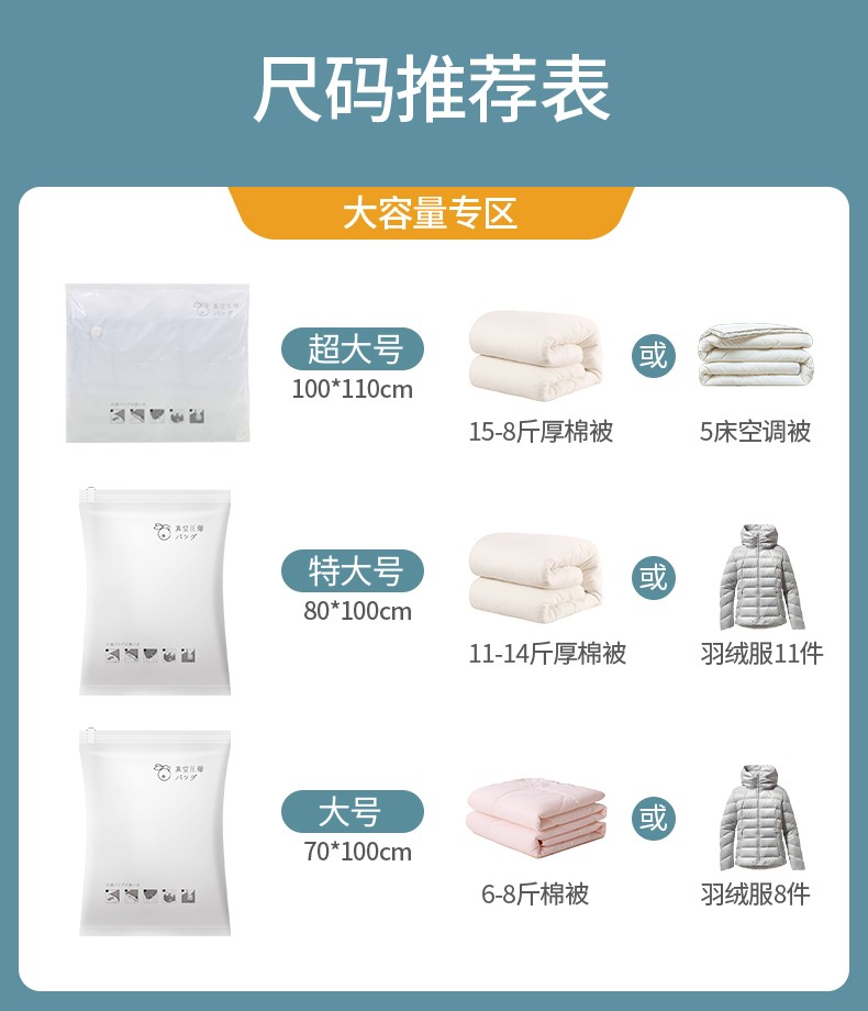 百易特百特兔免抽气被棉被子真空压缩袋行李打包真空收纳袋50*70cm详情图5