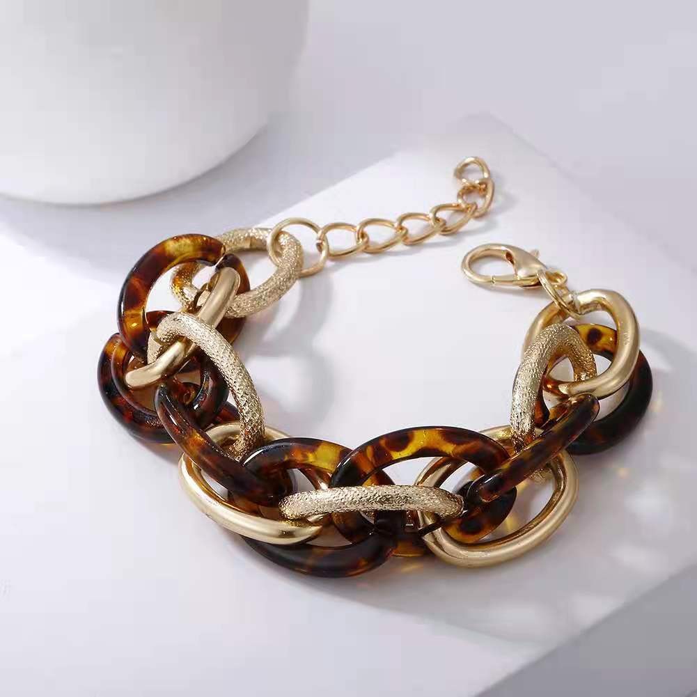 European and American fashionable seven-color acrylic aluminum chain double-piece women's dazzling bracelet detail image 2