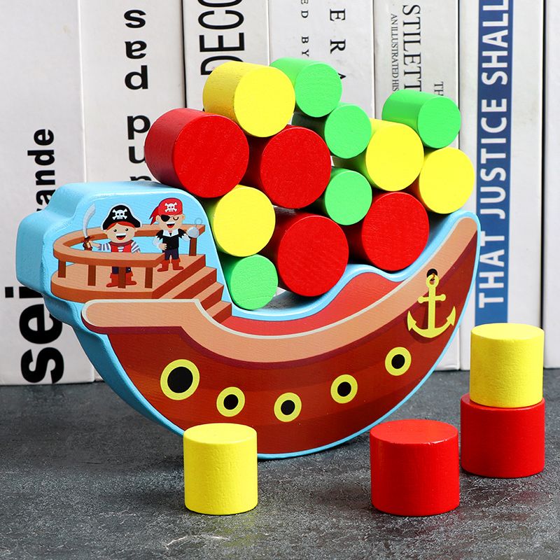 木制玩具 益智海盗船平衡游戏 趣味性强 色彩丰富 逻辑思维能力培养 亲子互动游戏  锻炼手眼协调能力 早教启蒙玩具伴你成