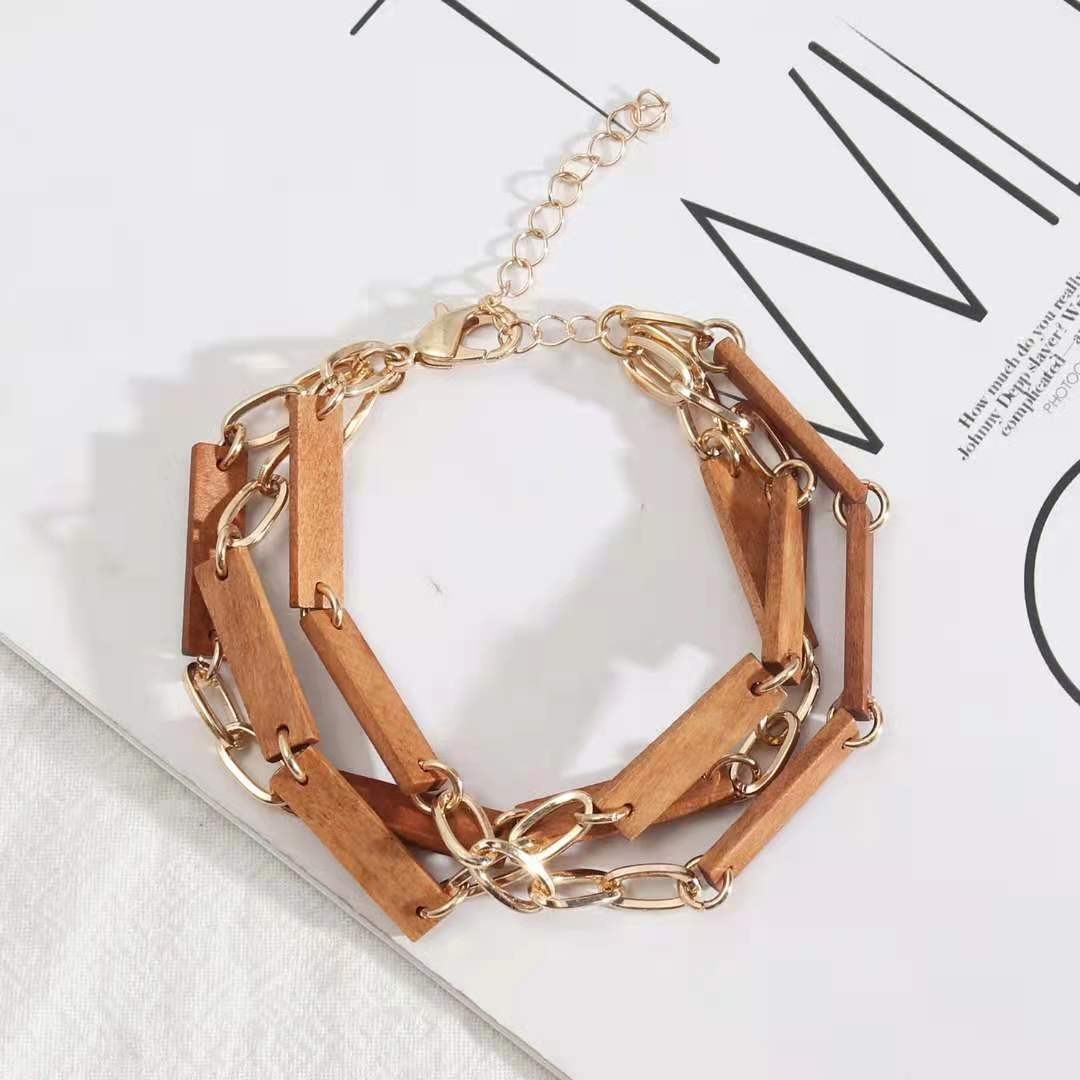 A fashionable, simple, cool and niche wooden bracelet with a European and American style detail image 2