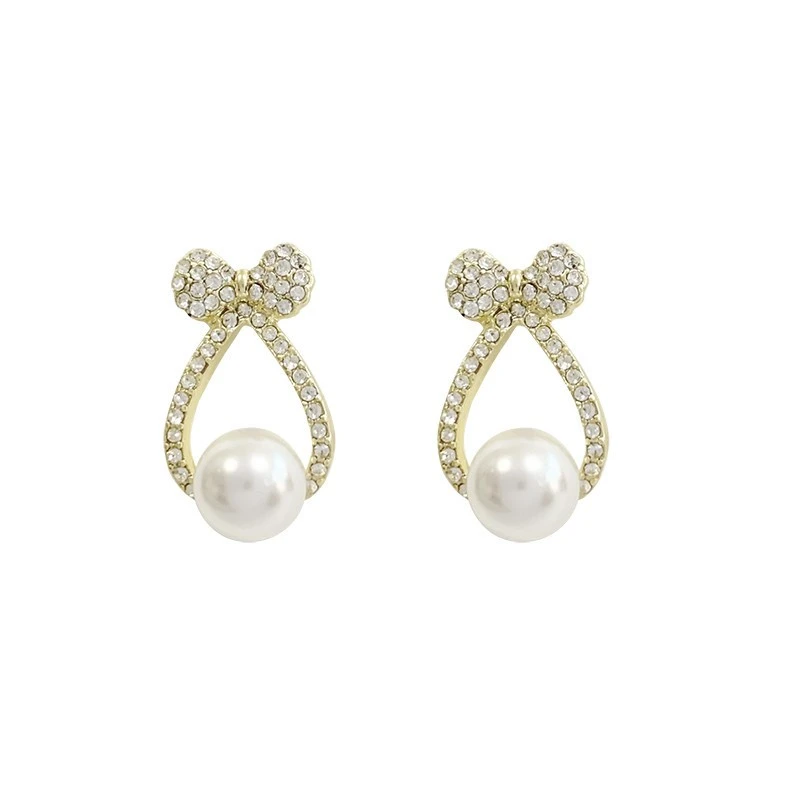 Korean-style full-diamond straight-hole pearl cross stud earrings with a cool and simple design for women detail image 1