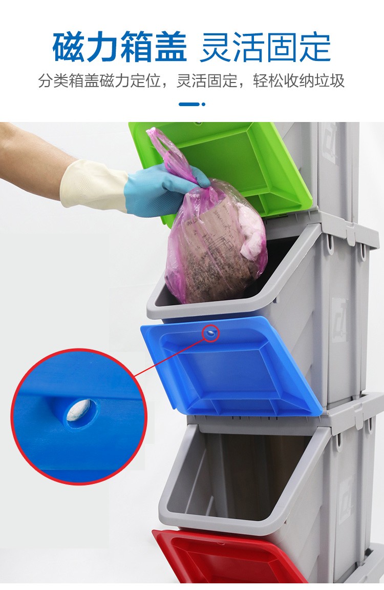  施达 25L多色垃圾分类收纳箱 蓝色盖（可回收物）不带轮  垃圾分类清洁桶详情图5