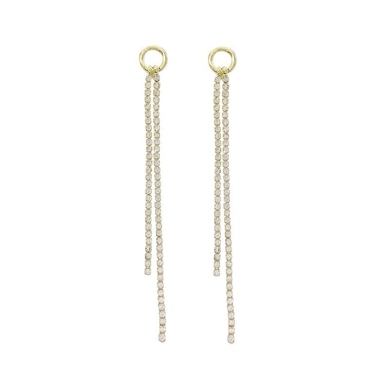 European and American style long fringed stud earrings with full diamonds, simple and cool for ladies