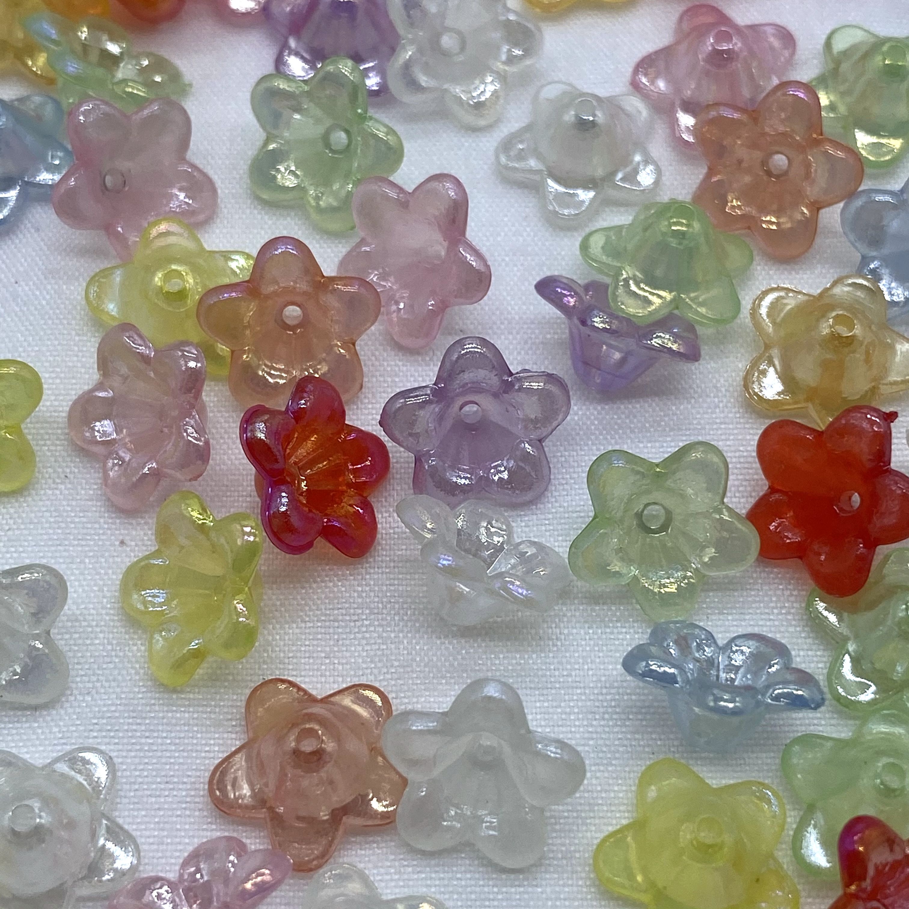 Acrylic jelly with ab laser effect, small five-petal flower, ancient-style diy handcrafted jewelry accessories details Picture