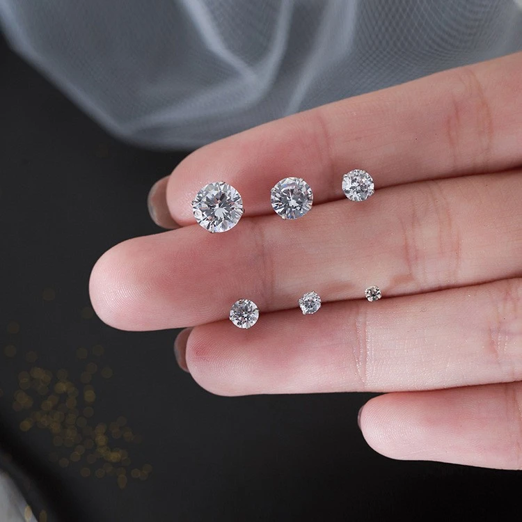 Korean minimalist design glass zircon style ladies' aloof stud earrings detail image 3