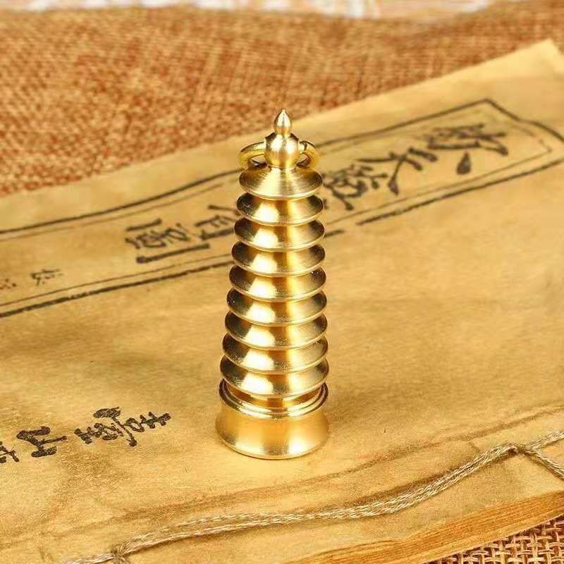 14.5X44 Personalized and creative Wenchang Pagoda keychain Pendant, pure copper pendant, men's and women's car key chain ring bag hanging details Picture