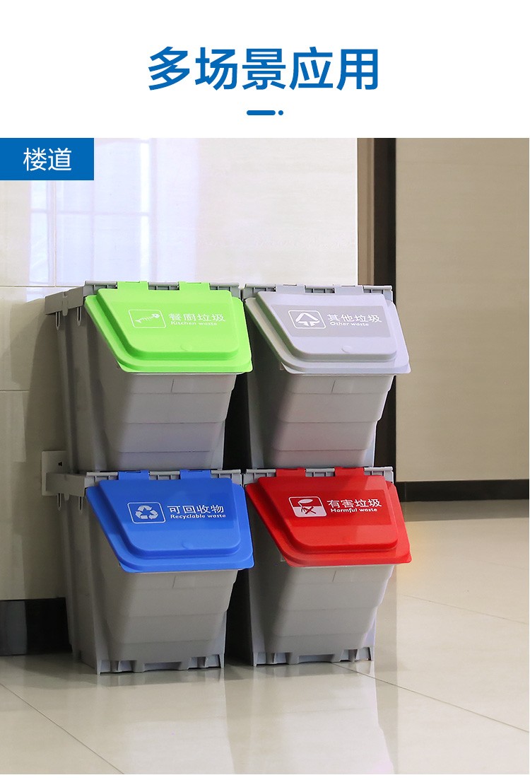 施达 25L多色垃圾分类收纳箱 灰色盖（其他垃圾）不带轮  垃圾桶收纳箱详情图8