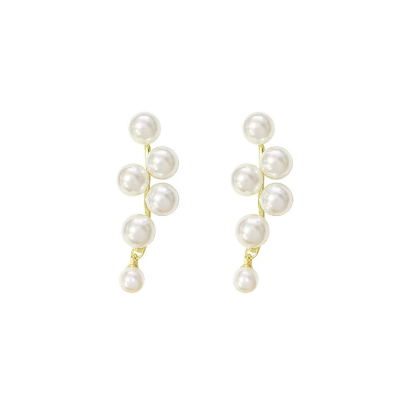 Korean-style cute pearl long women's cold design style earrings detail image 1