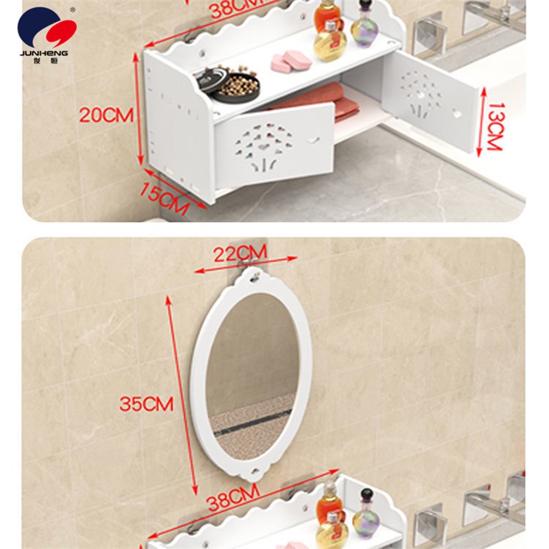 卫生间浴室镜子带置物架小户型洗手间厕所洗漱台圆镜挂免打孔详情13