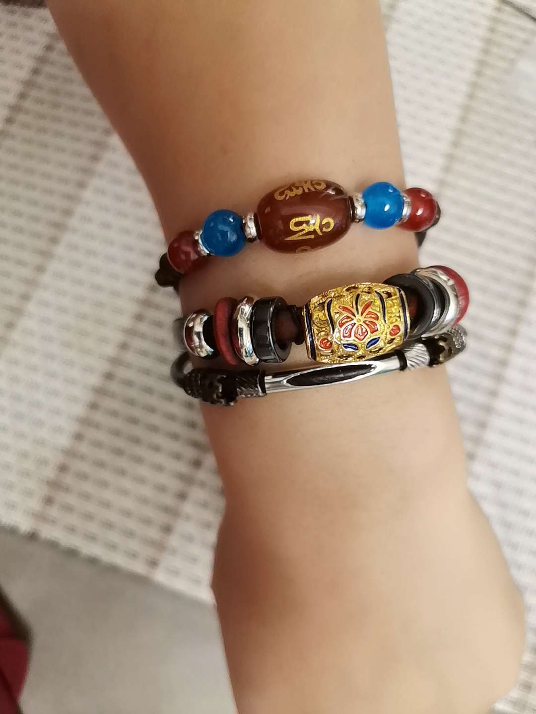 蒙古族时尚纯皮手链蓝色系新款纯手工制作天珠饰品民族风情详情图1