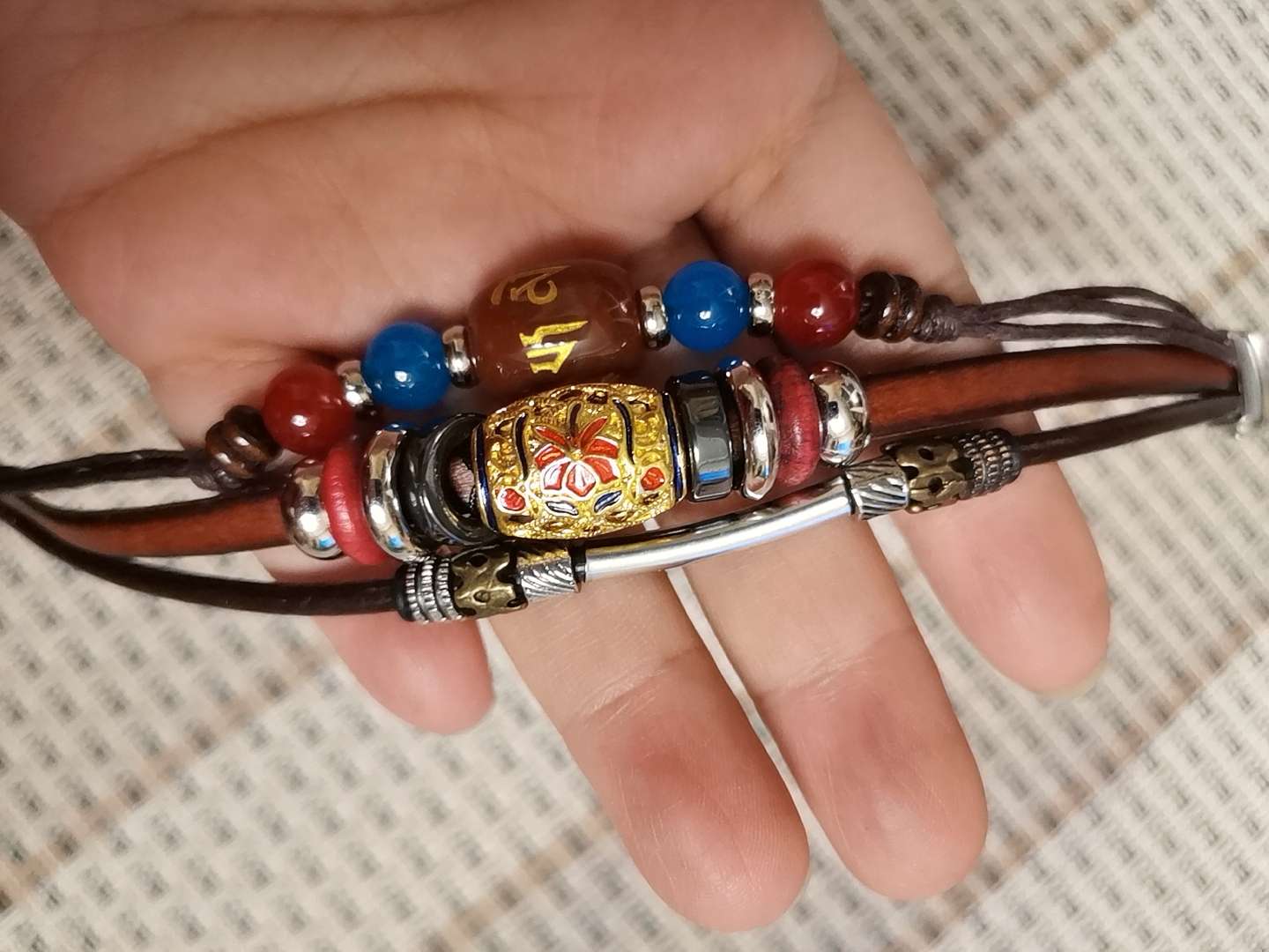 蒙古族时尚纯皮手链蓝色系新款纯手工制作天珠饰品民族风情详情图2