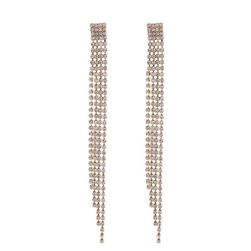 European and American light luxury high-end cold water drill welded fringed women's ear studs