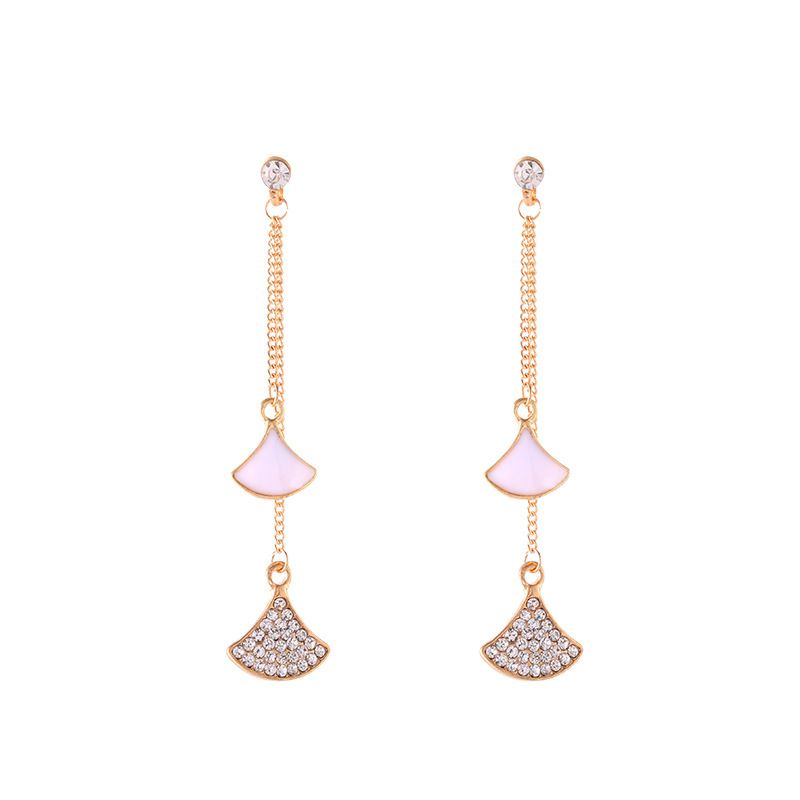 Korean-style simple oil-dripping, diamond-encrusted fan-shaped lady's aloof stud earrings