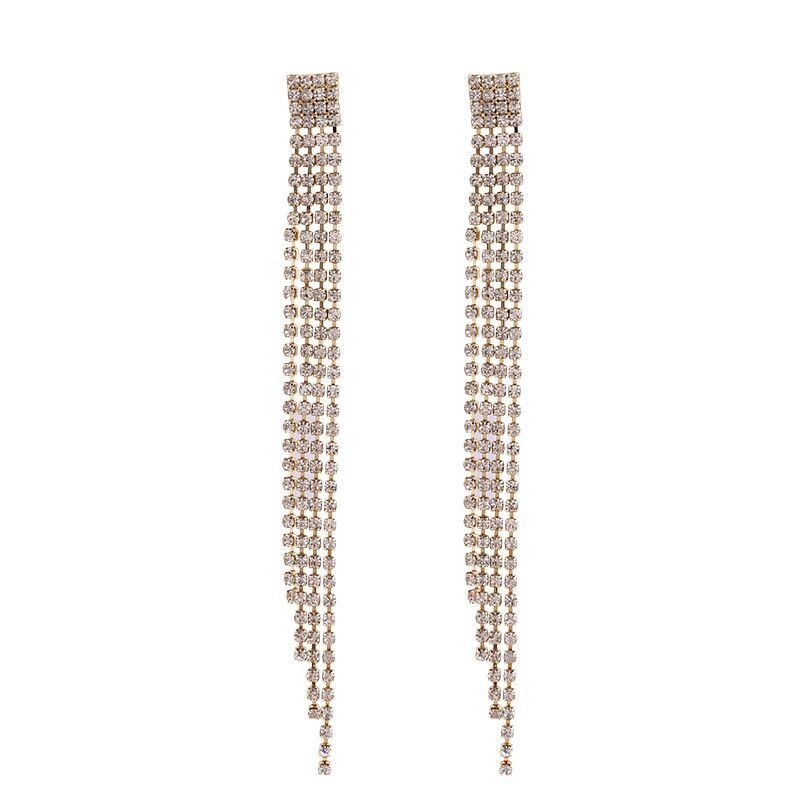 European and American light luxury high-end cold water drill welded fringed women's ear studs detail image 1