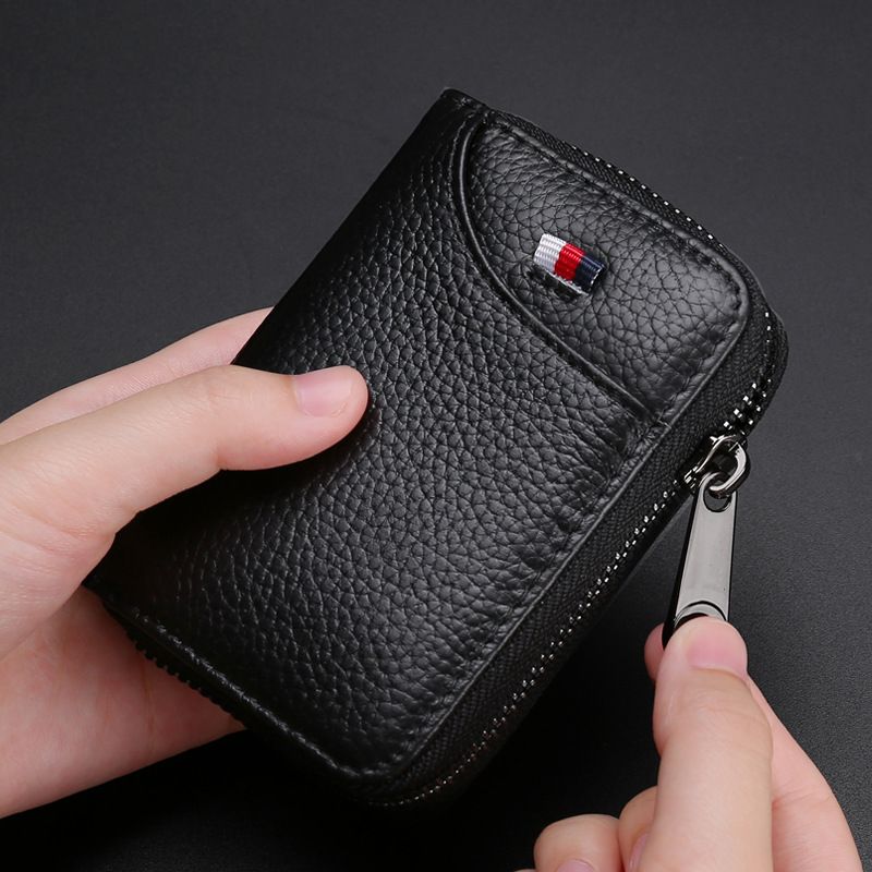 Card Bag Men's Leather Multi-Card Document Card Bag Large Capacity Credit Card Clip Simple And Compact Women's Card Sleeve Oushan 11 details Picture