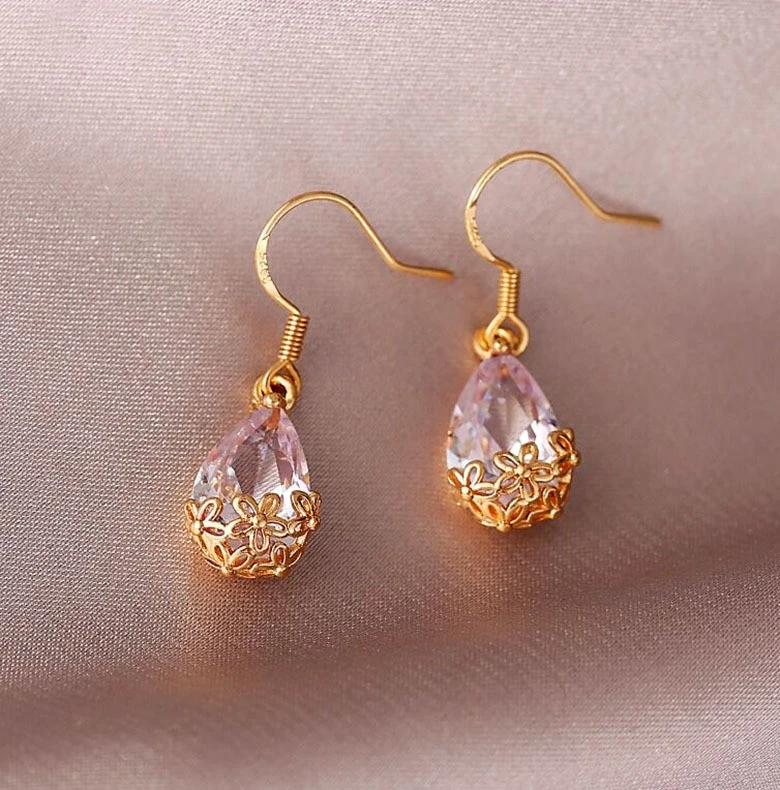 Korean-style light luxury glass zircon pendant earrings with a cold and elegant design for women detail image 3