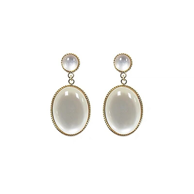 European and American fashionable imitation cat's eye resin semi-circular pendant, elegant and simple stud earrings for women