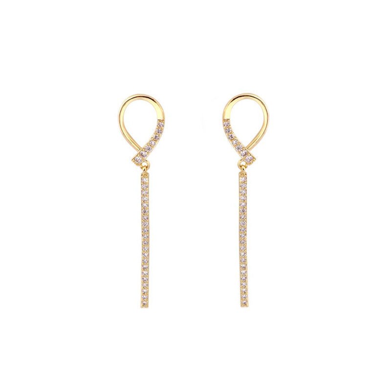 European and American geometric tassel-shaped alloy inlaid with rhinestones, cold and elegant design for ladies' ear studs detail image 1