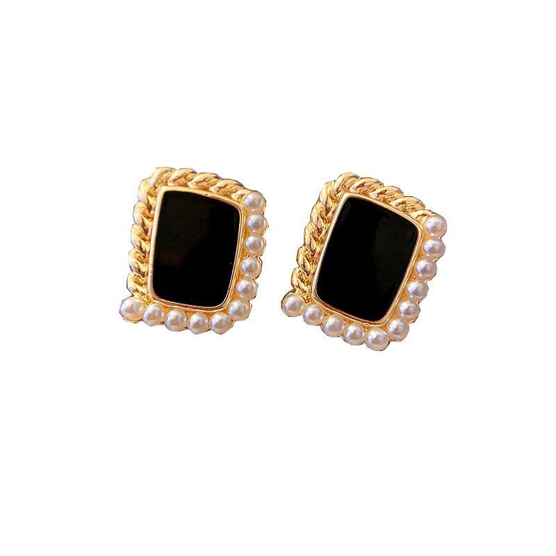 European and American alloy inlaid pearl oil drip process ladies' simple design stud earrings