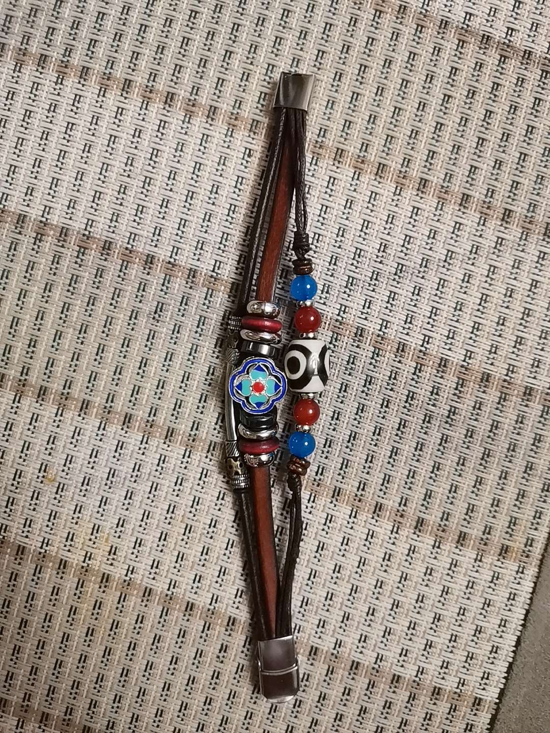 蒙藏蒙古族时尚纯皮手链蓝色系新款纯手工制作天珠饰品民族风情首饰.57-52详情5