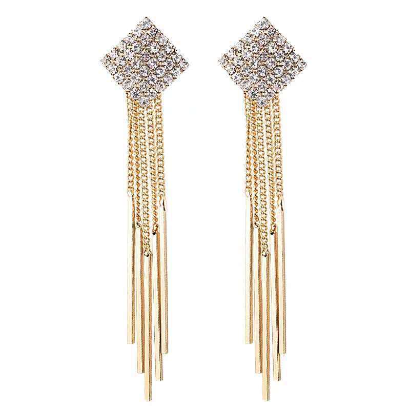 European and American fashionable geometric alloy copper chain tassel women's stud earrings