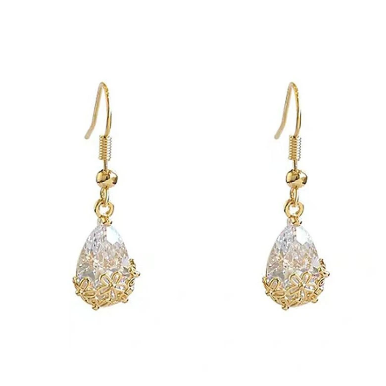 Korean-style light luxury glass zircon pendant earrings with a cold and elegant design for women detail image 1
