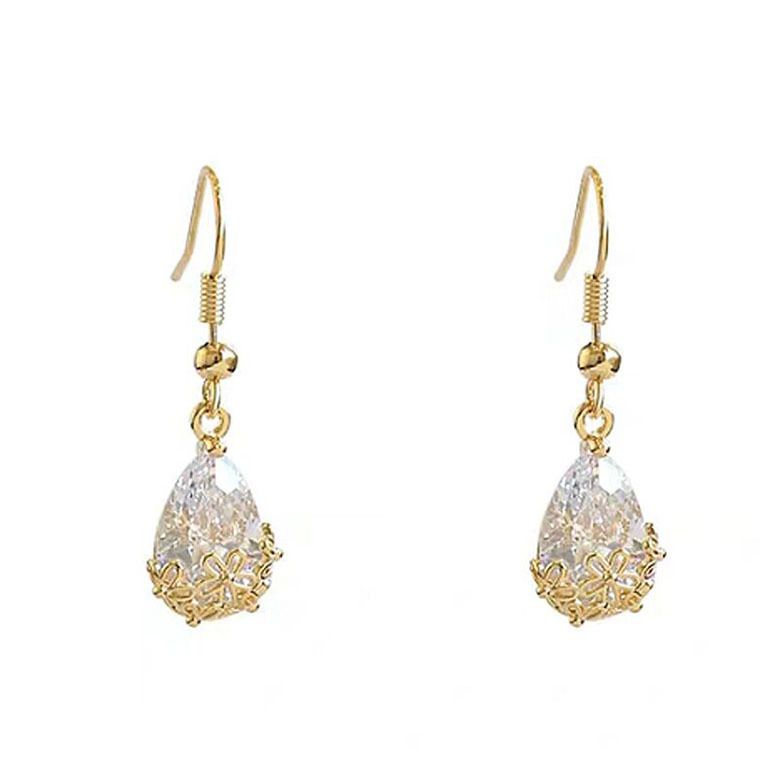 Korean-style light luxury glass zircon pendant earrings with a cold and elegant design for women