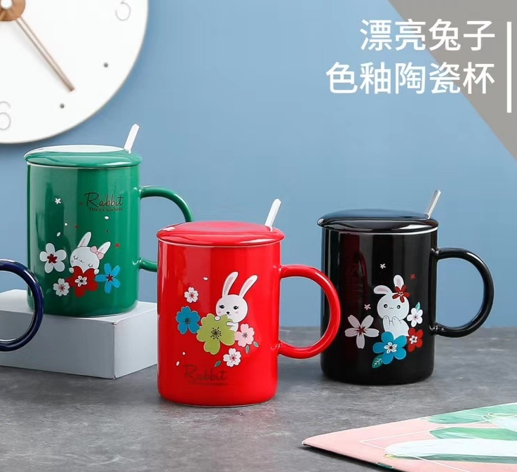 Buck Star Ceramic Cups, couple cups, creative and personalized cups, coffee cups, high-end tea cups, ceramic cups with spoon and rabbit pattern detail image 4
