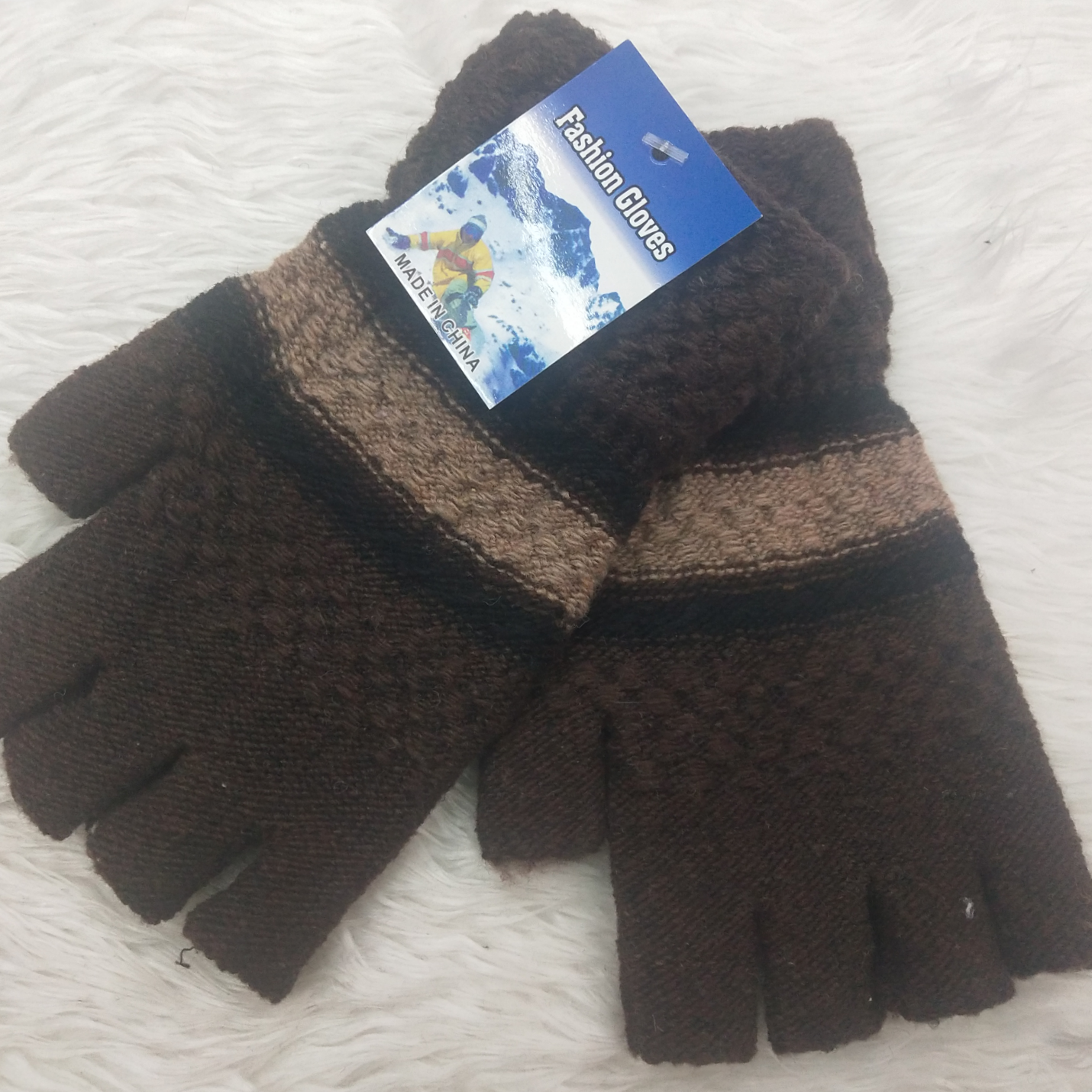 Men's half-fingered faux cashmere knitted gloves with mixed palm patterns are warm, soft and comfortable
