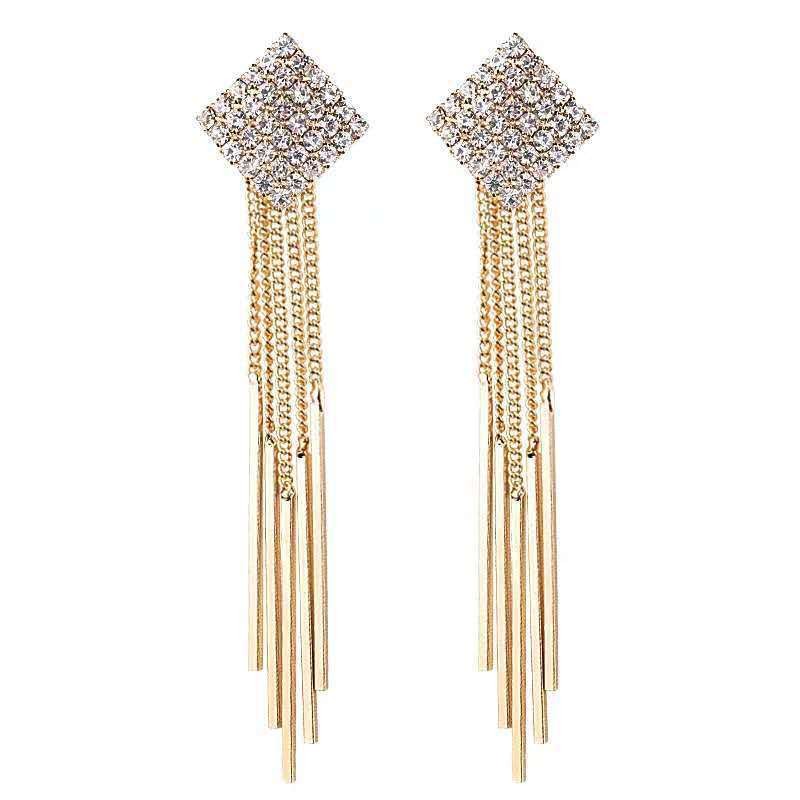 European and American fashionable geometric alloy copper chain tassel women's stud earrings detail image 2