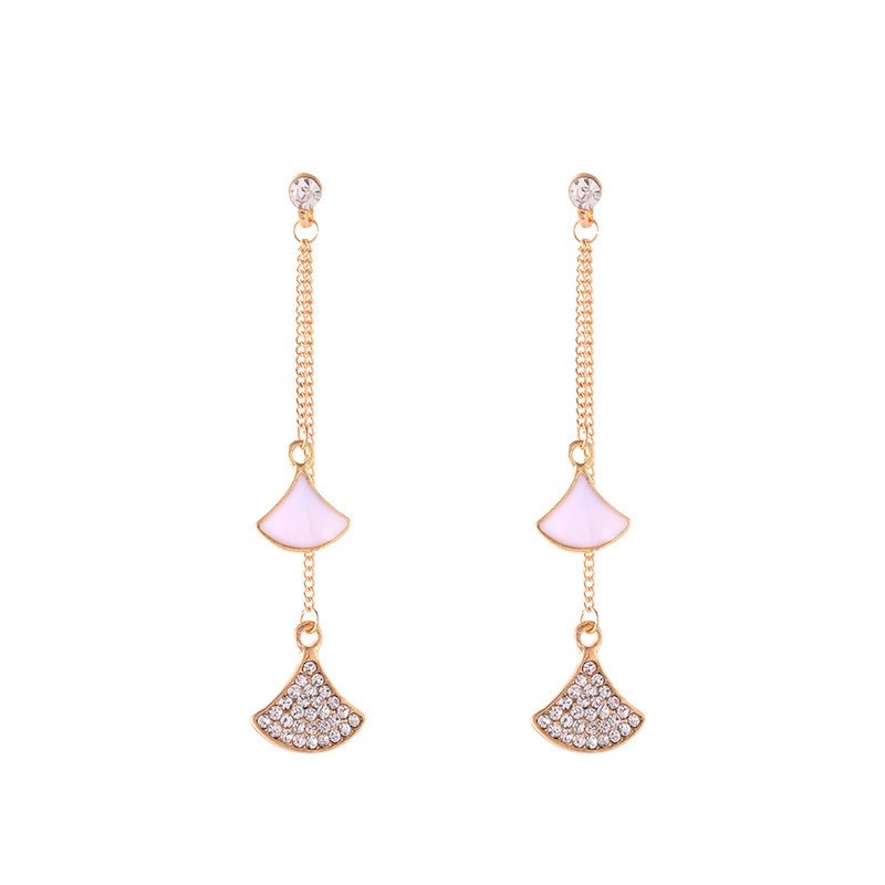 Korean-style simple oil-dripping, diamond-encrusted fan-shaped lady's aloof stud earrings detail image 1