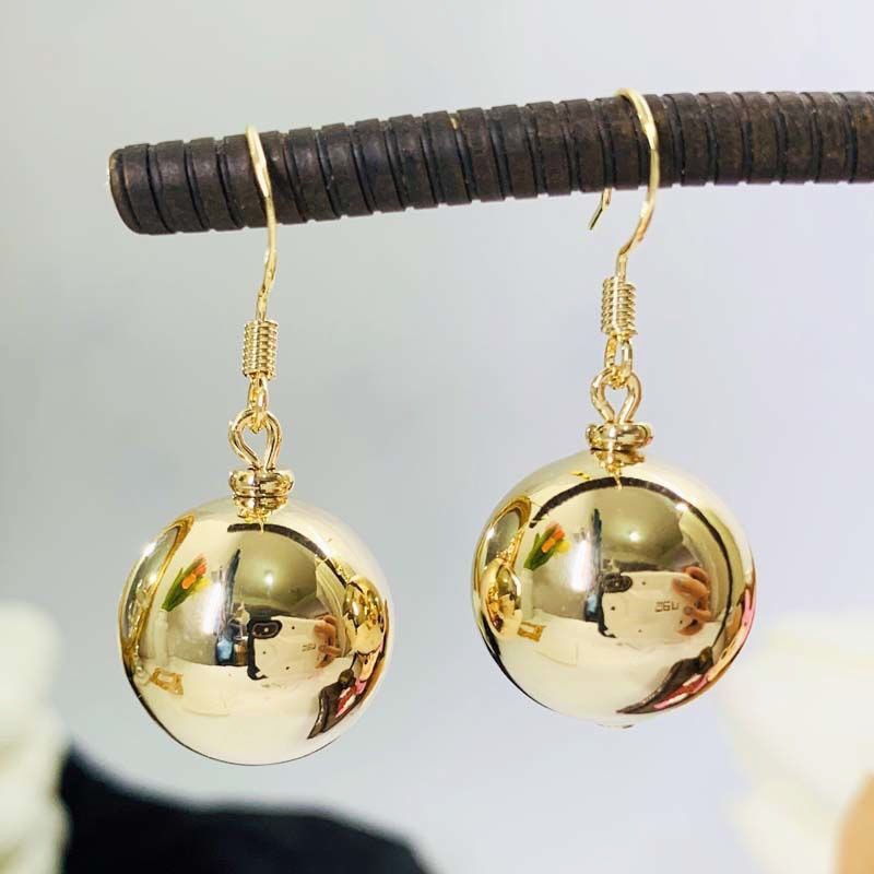 European and American minimalist design style copper ball pendant women's earrings detail image 2