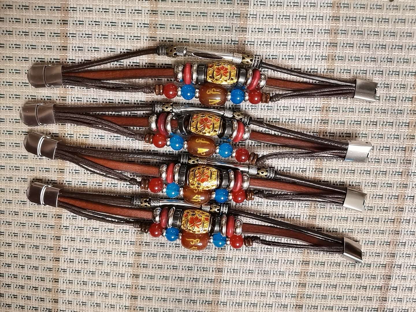 蒙古族时尚纯皮手链蓝色系新款纯手工制作天珠饰品民族风情详情图4