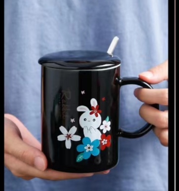 Buck Star Ceramic Cups, couple cups, creative and personalized cups, coffee cups, high-end tea cups, ceramic cups with spoon and rabbit pattern details Picture
