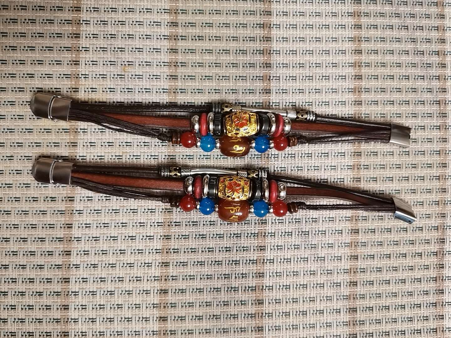 蒙古族时尚纯皮手链蓝色系新款纯手工制作天珠饰品民族风情详情图3